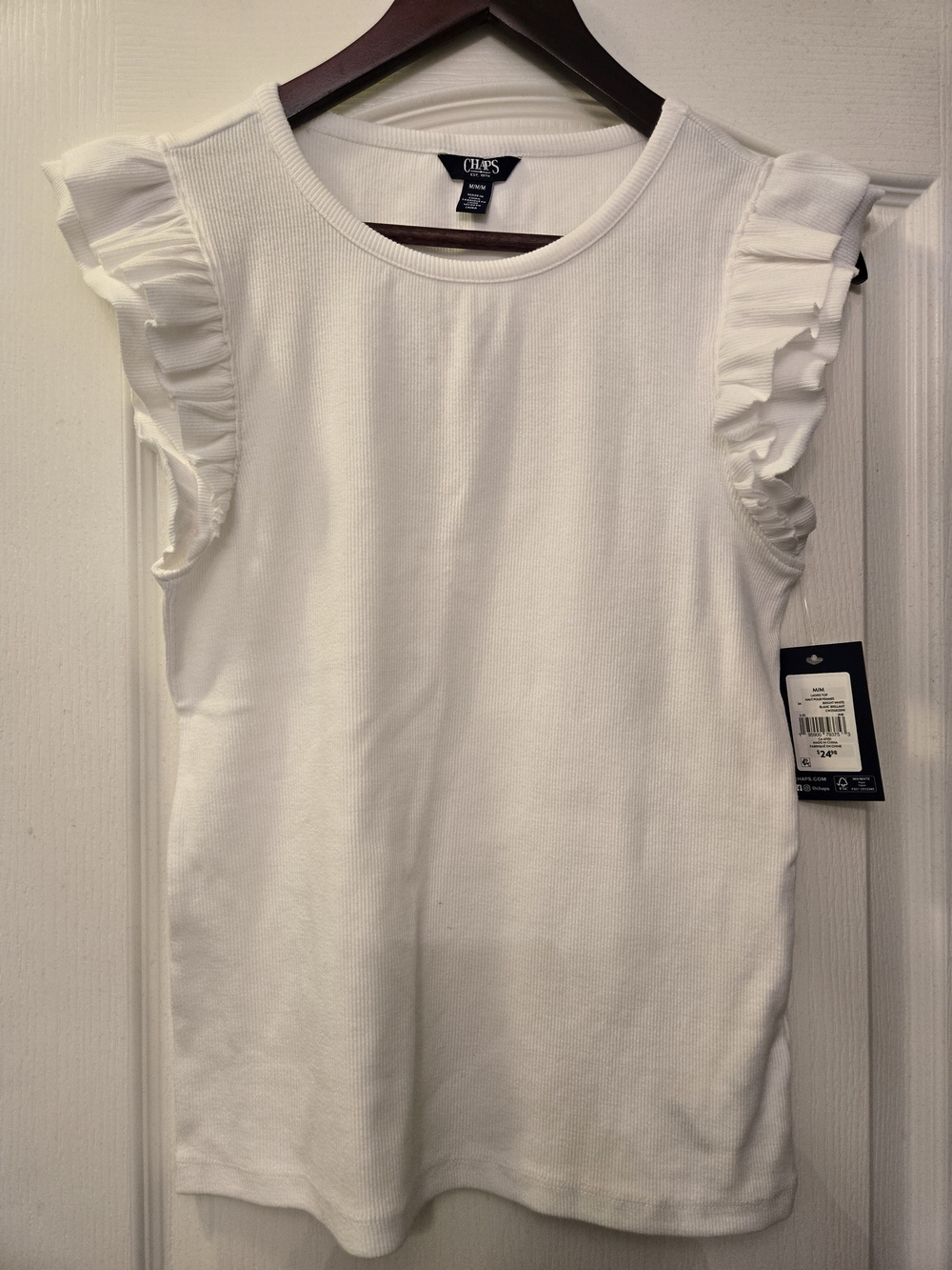 Chaps Women’s White Ruffle Sleeve Tank Top